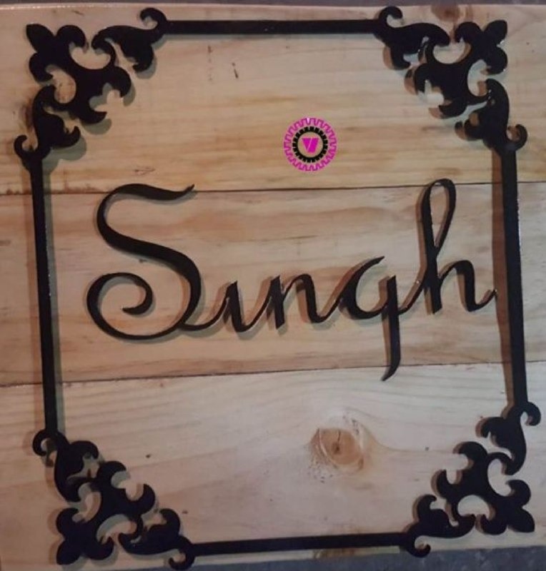 Custom Metal Nameplate with Ornamental Frame (Singh) — Décor, Mild Steel (Powder Coated) by VEEPEE Engineers