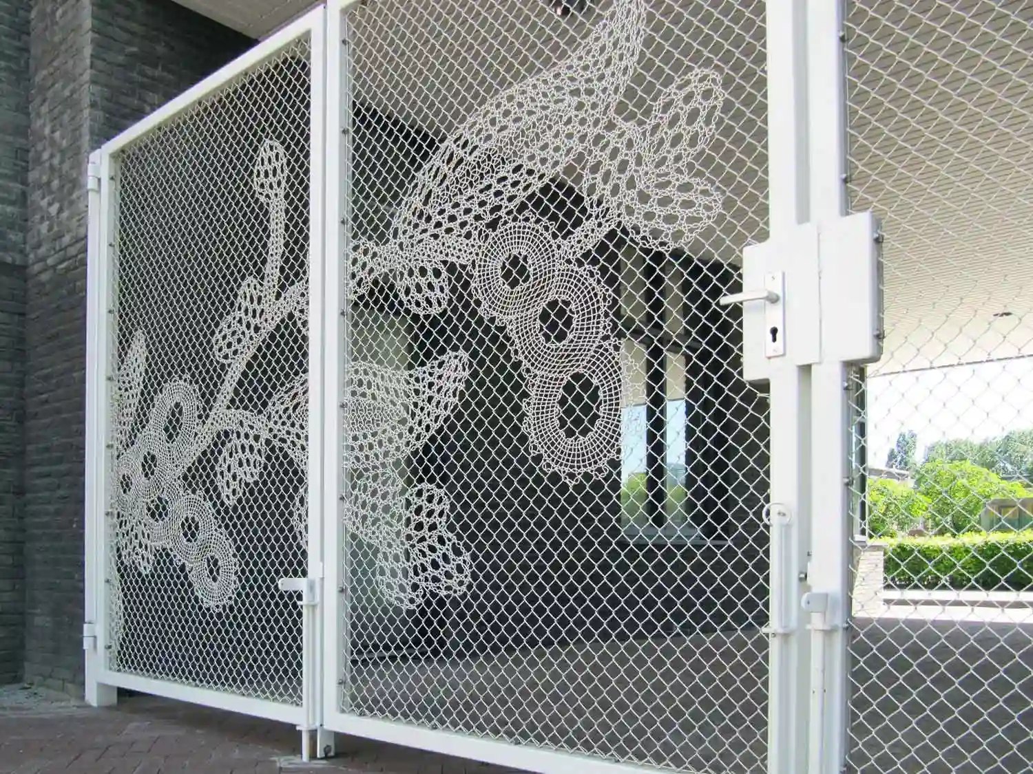 Lace-woven residential security gate panel