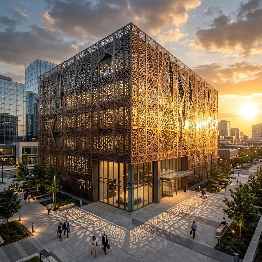 Parametric Laser-Cut Facade Screen — Facades & Grills, Aluminum / Stainless Steel by VEEPEE Engineers