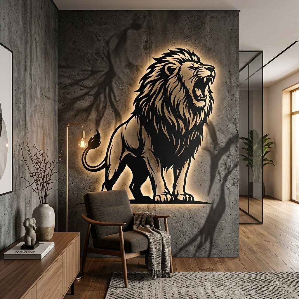 Roaring Lion Silhouette Shadow Art Panel — Shadow Art, Mild Steel by VEEPEE Engineers