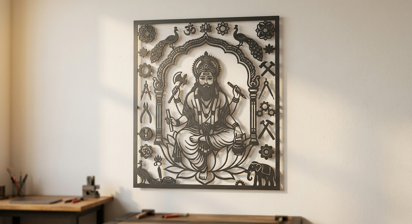 Lord Vishwakarma Divine Silhouette Art — Shadow Art, Mild Steel (Matte Finish) by VEEPEE Engineers
